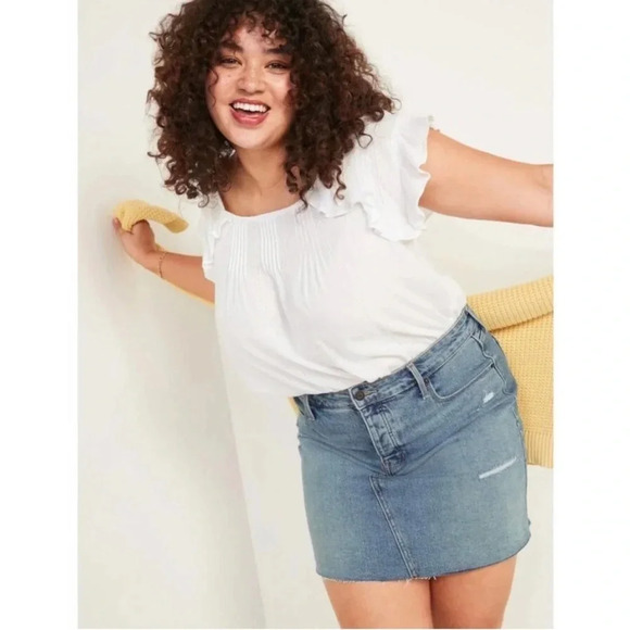 NWT Old Navy Button Front Distressed Denim Skirt - Picture 1 of 5